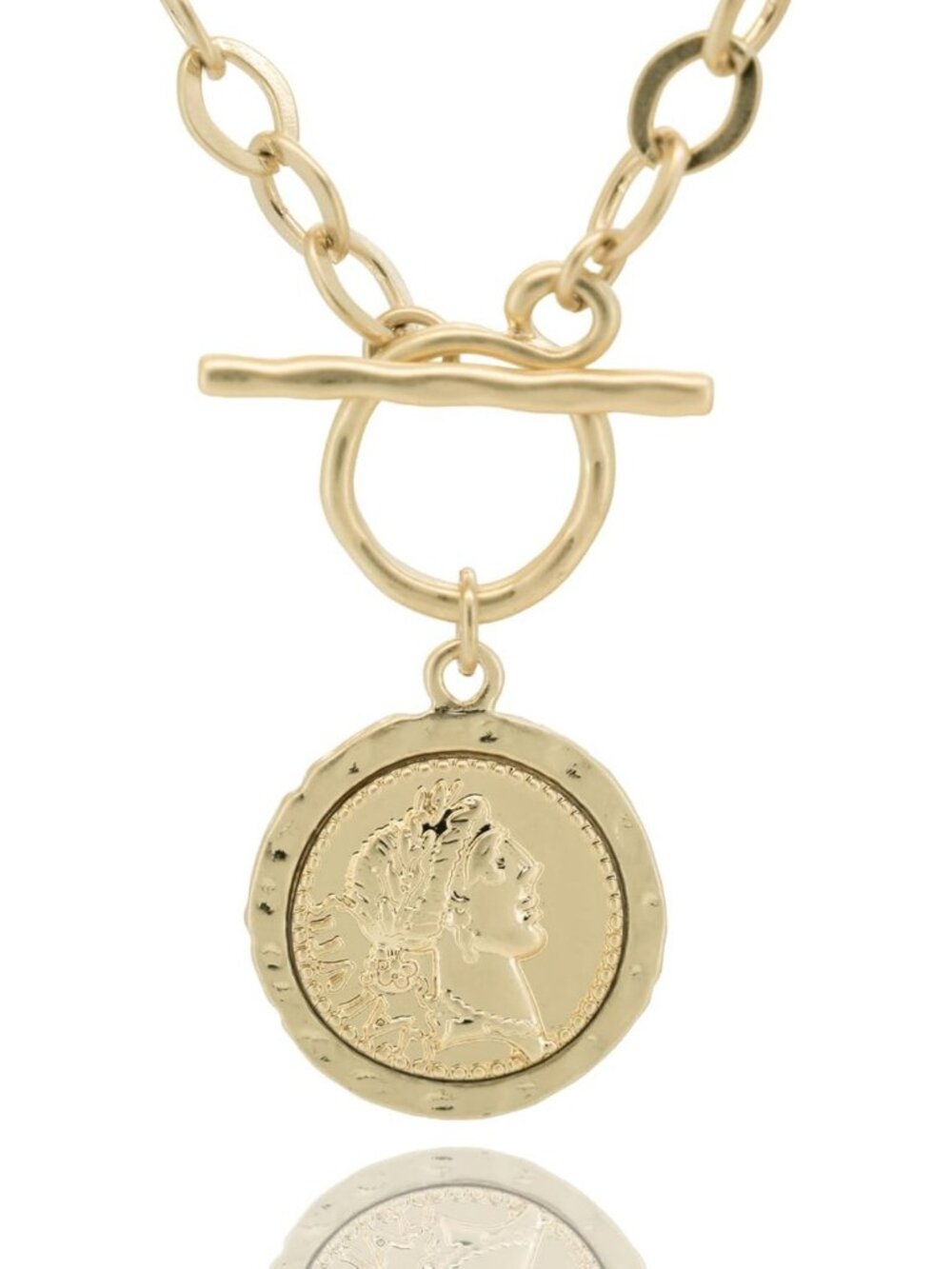 Chunky Gold Coin Necklace | 18K Plated Double-Sided Pendant & Thick Link Chain